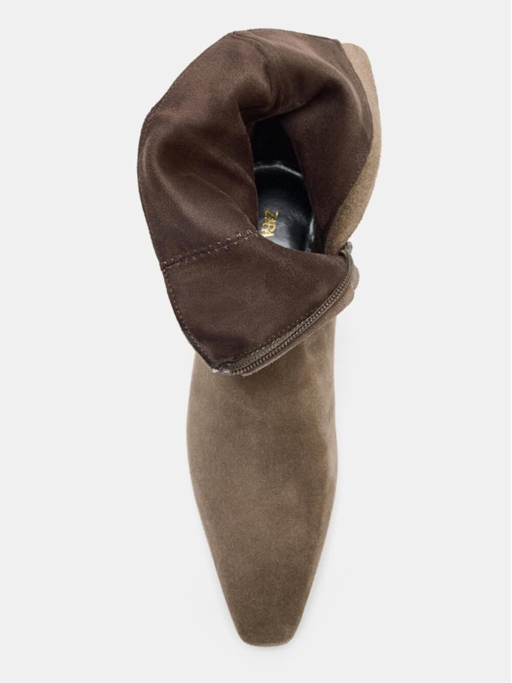 Taupe Kitten Heel Pointed Toe Ankle Boots Zara Split Leather NWT 39 US 8 - Picture 6 of 10